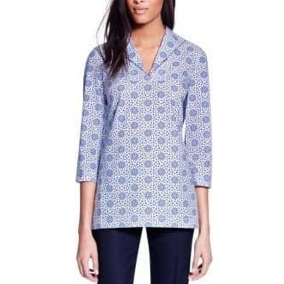 Tory Burch Blue Printed Gretchen Cotton Tunic Women's Size 10 - Picture 1 of 9
